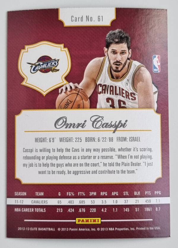 2012-13 Elite #61 Omri Casspi – Image 2