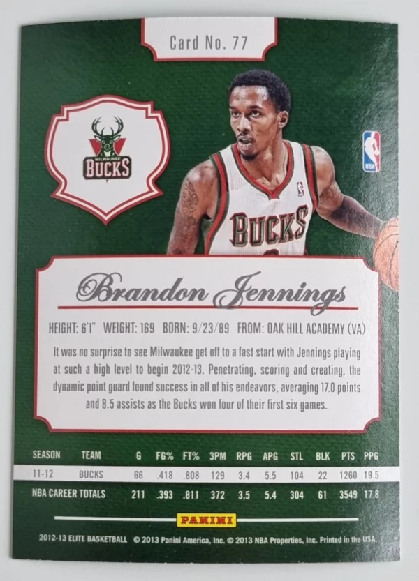 2012-13 Elite #77 Brandon Jennings – Image 2