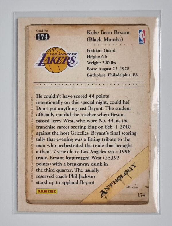 2012-13 Panini Kobe Anthology #174 Kobe Bryant – Image 2