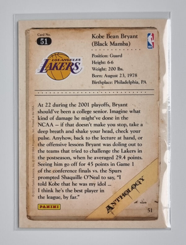 2012-13 Panini Kobe Anthology #51 Kobe Bryant – Image 2