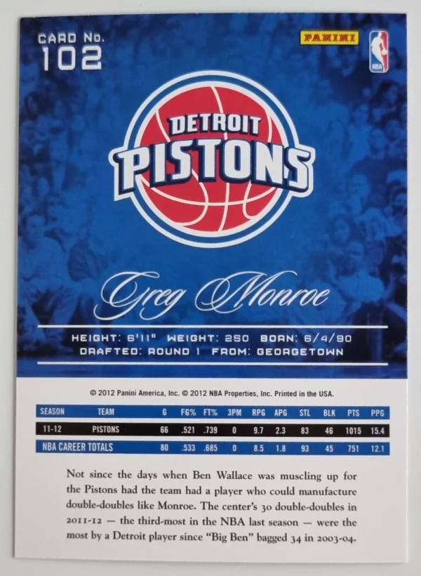 2012-13 Prestige #102 Greg Monroe – Image 2