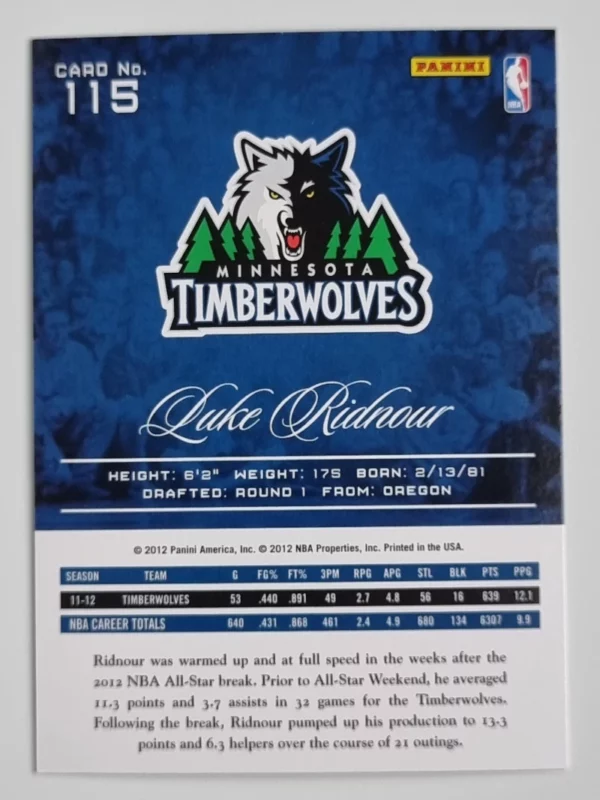 2012-13 Prestige #115 Luke Ridnour – Image 2
