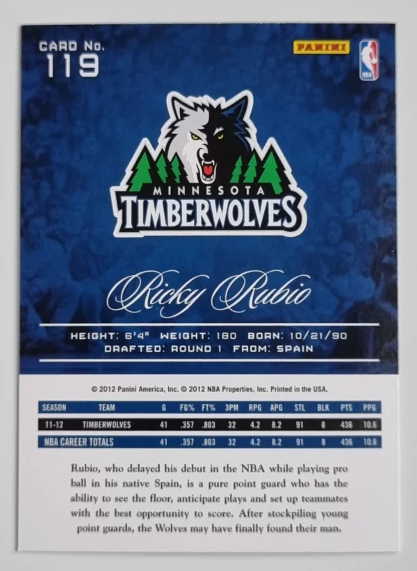 2012-13 Prestige #119 Ricky Rubio – Image 2