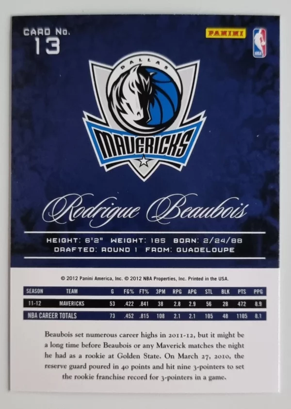 2012-13 Prestige #13 Rodrigue Beaubois – Image 2