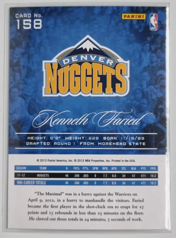 2012-13 Prestige #158 Kenneth Faried RC – Image 2