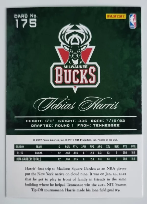 2012-13 Prestige #175 Tobias Harris RC – Image 2