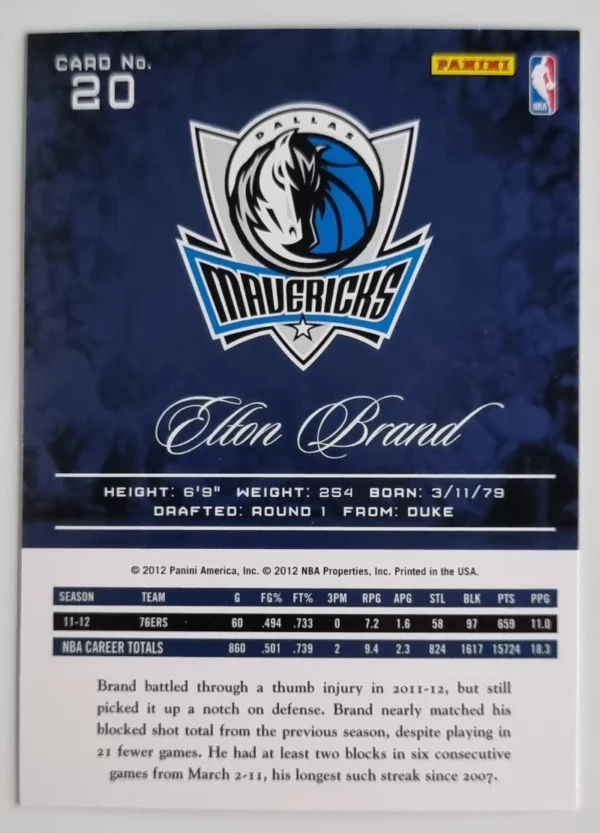 2012-13 Prestige #20 Elton Brand – Image 2