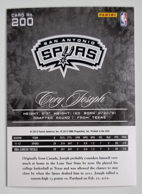 2012-13 Prestige #200 Cory Joseph RC – Image 2