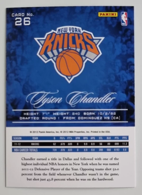 2012-13 Prestige #26 Tyson Chandler – Image 2