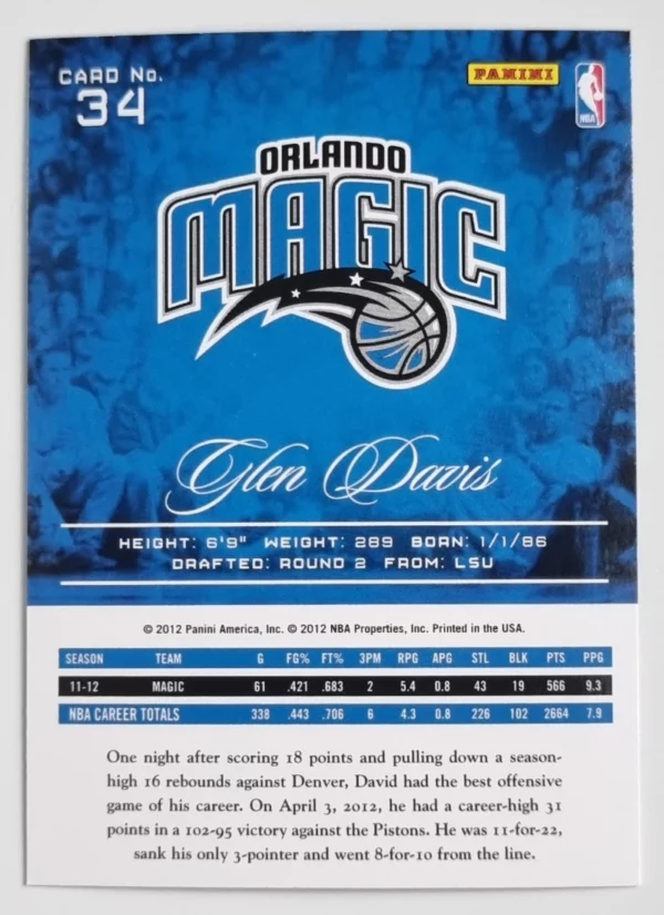 2012-13 Prestige #34 Glen Davis – Image 2