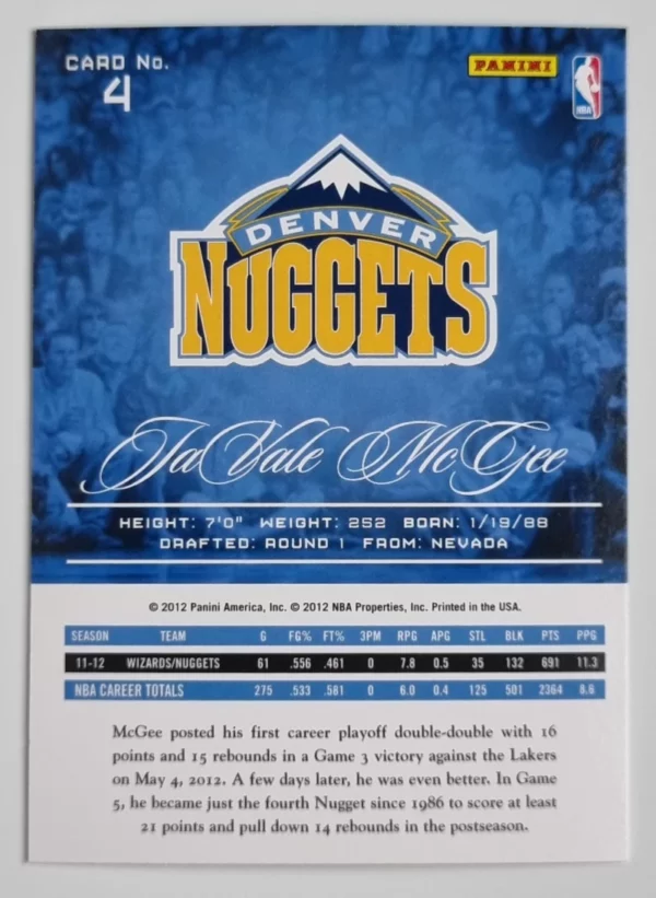 2012-13 Prestige #4 JaVale McGee – Image 2