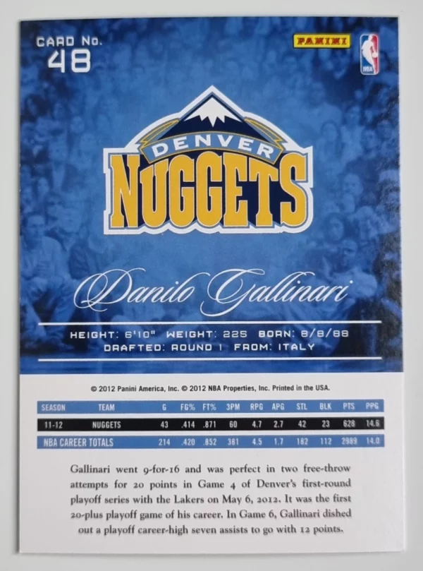2012-13 Prestige #48 Danilo Gallinari – Image 2