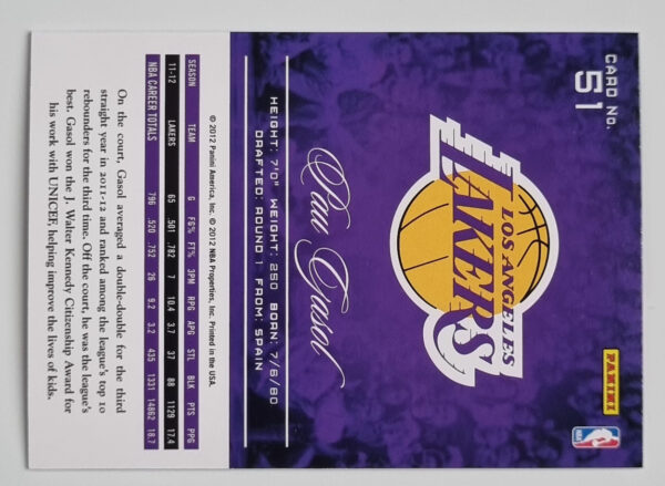 2012-13 Prestige #51 Pau Gasol – Image 2