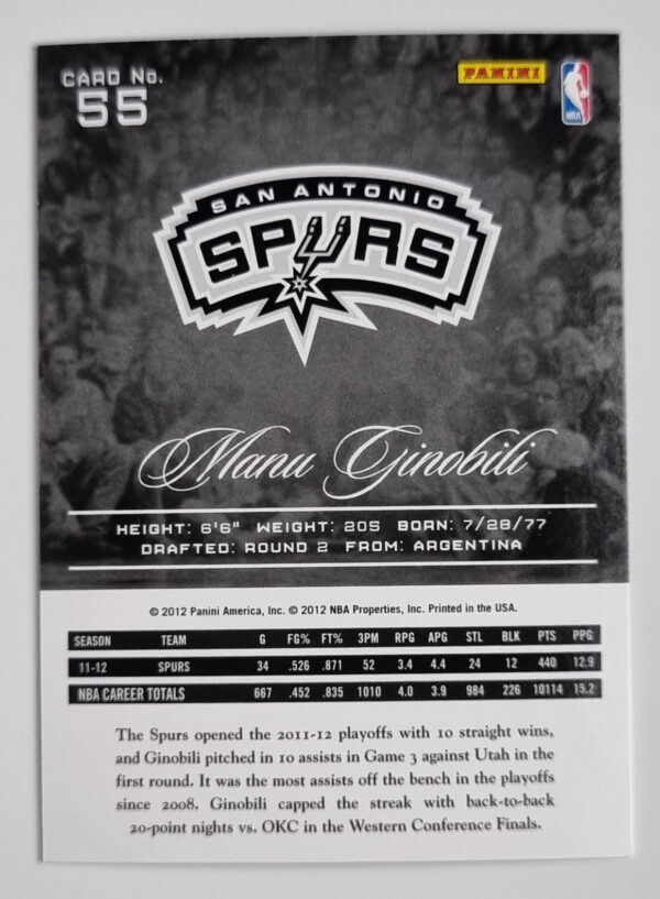 2012-13 Prestige #55 Manu Ginobili – Image 2