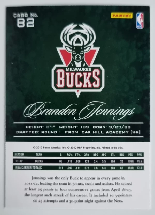 2012-13 Prestige #82 Brandon Jennings – Image 2