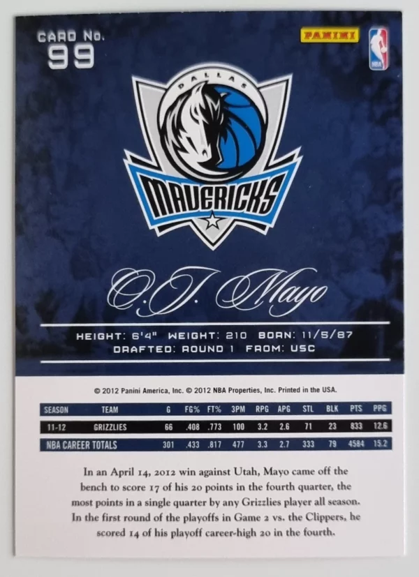 2012-13 Prestige #99 O.J. Mayo – Image 2