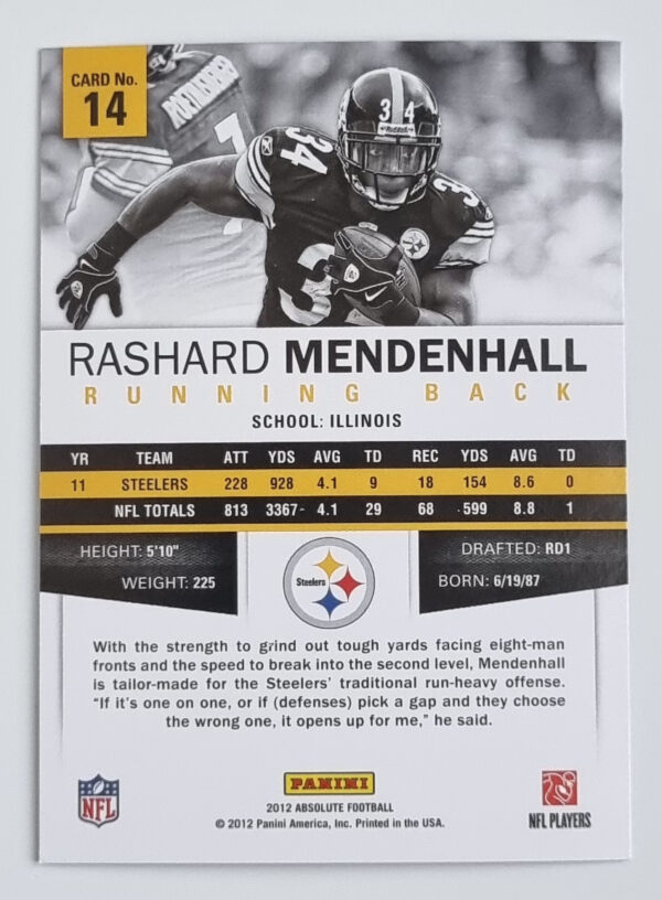 2012 Absolute Retail #14 Rashard Mendenhall – Image 2