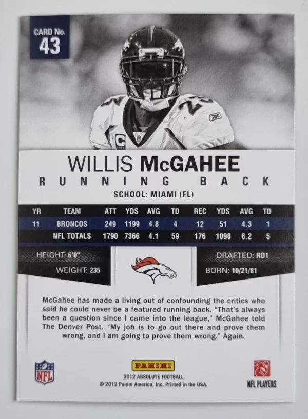 2012 Absolute Retail #43 Willis McGahee – Image 2