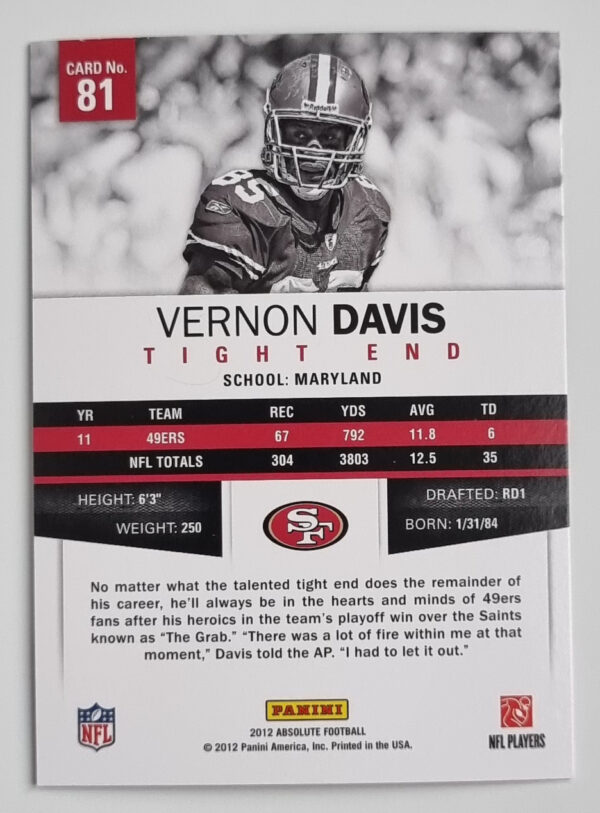 2012 Absolute Retail #81 Vernon Davis – Image 2