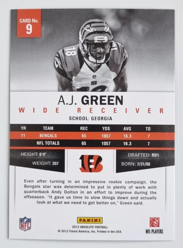 2012 Absolute Retail #9 A.J. Green – Image 2