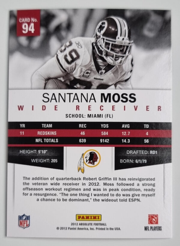 2012 Absolute Retail #94 Santana Moss – Image 2