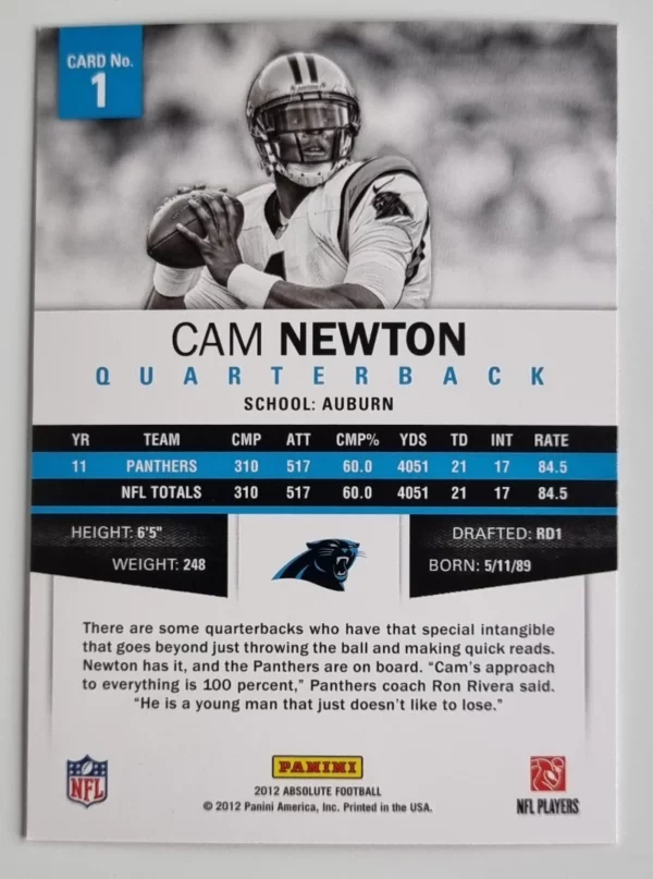 2012 Absolute Retail #1 Cam Newton – Image 2