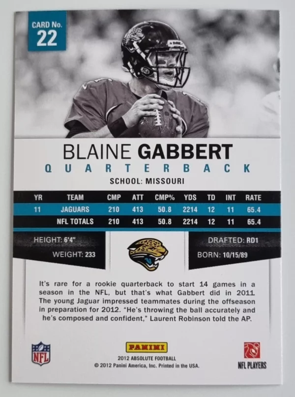 2012 Absolute Retail #22 Blaine Gabbert – Image 2