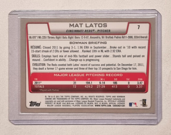 2012 Bowman Chrome #7 Mat Latos – Image 2