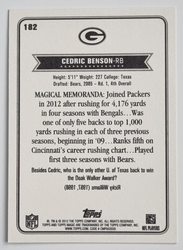 2012 Topps Magic #182 Cedric Benson – Image 2