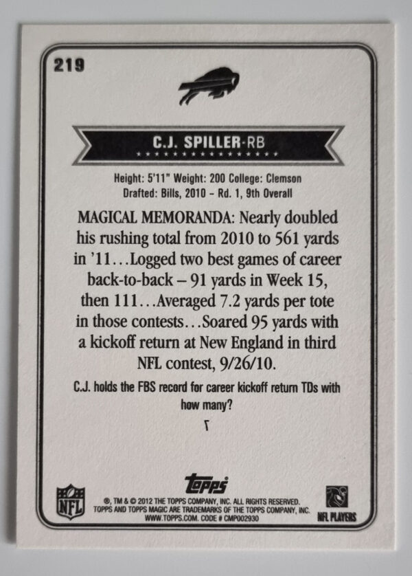 2012 Topps Magic #219 C.J. Spiller – Image 2