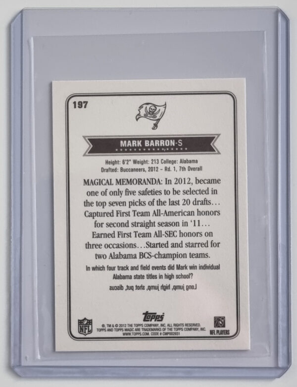 2012 Topps Magic Mini #197 Mark Barron – Image 2