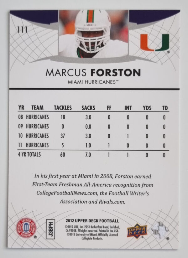 2012 Upper Deck #111 Marcus Forston – Image 2
