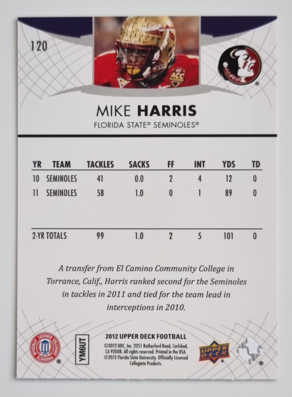 2012 Upper Deck #120 Mike Harris – Image 2