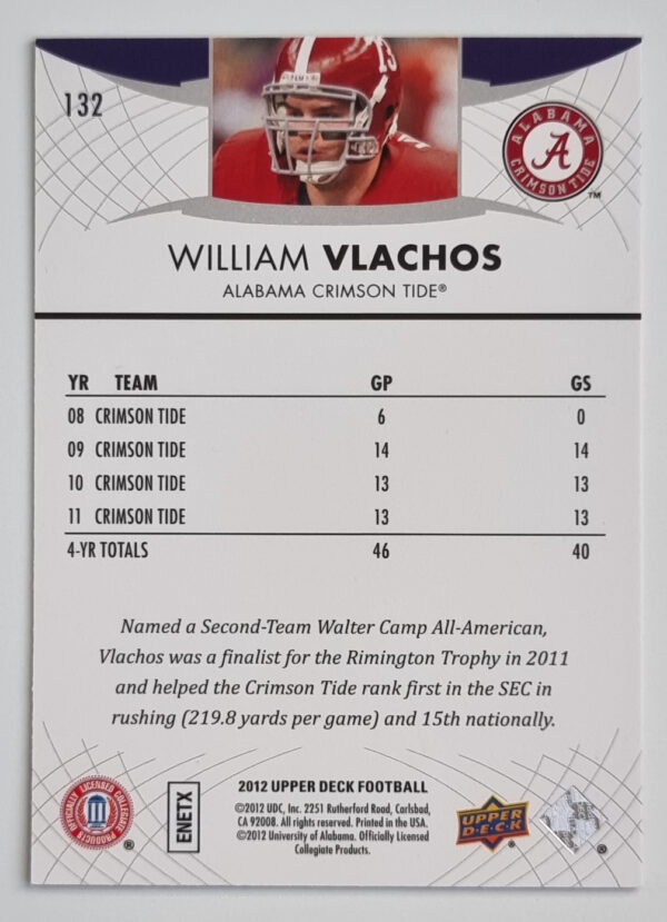 2012 Upper Deck #132 William Vlachos – Image 2