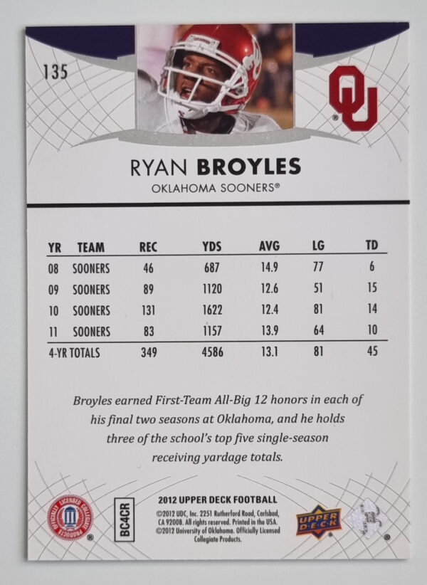 2012 Upper Deck #135 Ryan Broyles – Image 2
