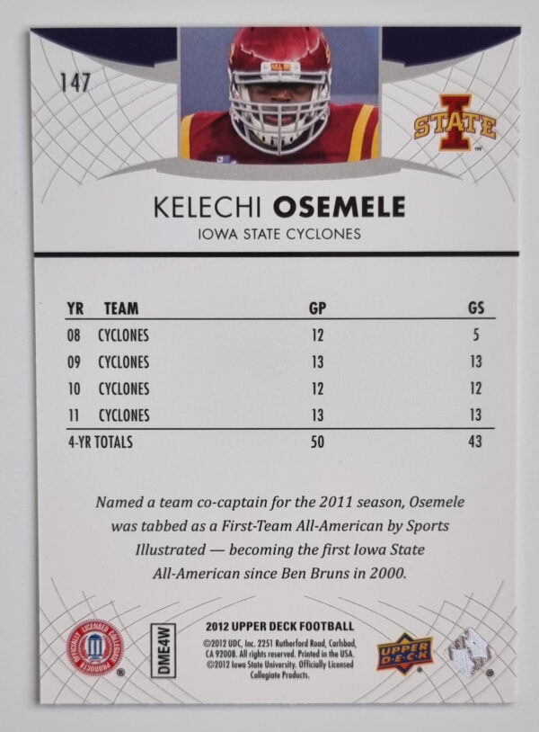 2012 Upper Deck #147 Kelechi Osemele – Image 2