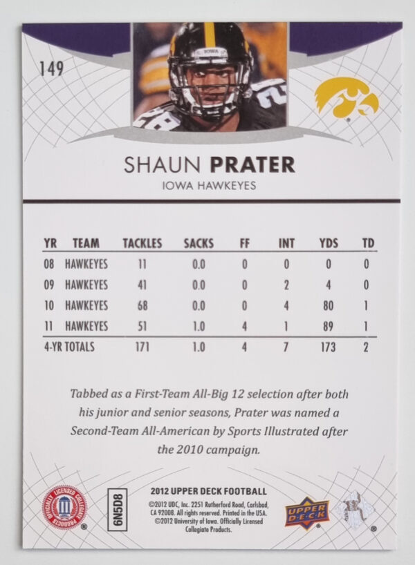 2012 Upper Deck #149 Shaun Prater – Image 2