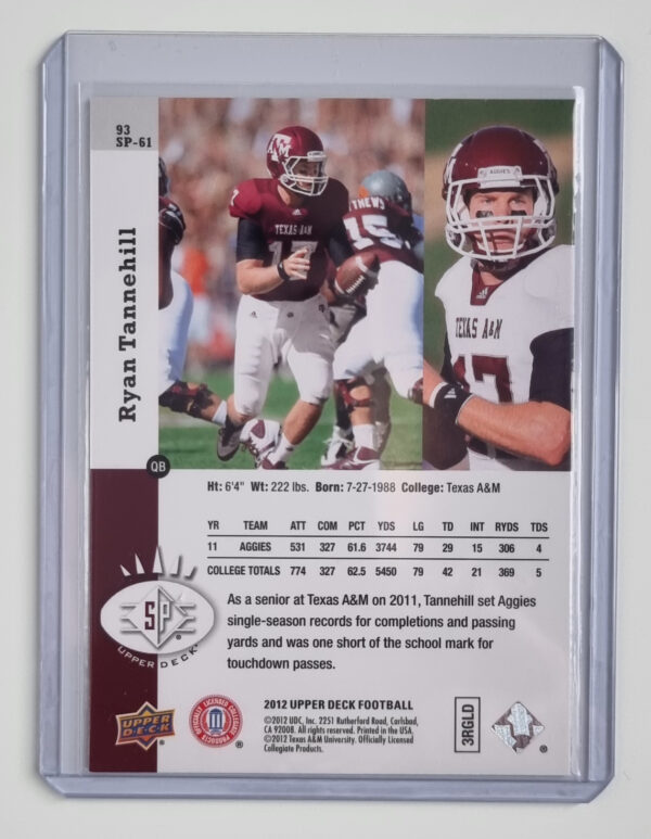 2012 Upper Deck 1993 SP Inserts #93SP61 Ryan Tannehill – Image 2