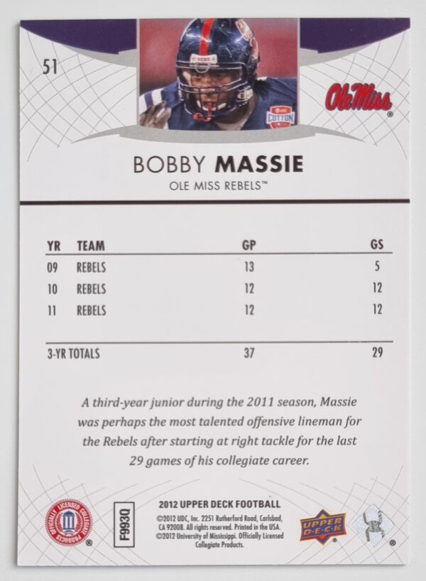 2012 Upper Deck #51 Bobby Massie – Image 2