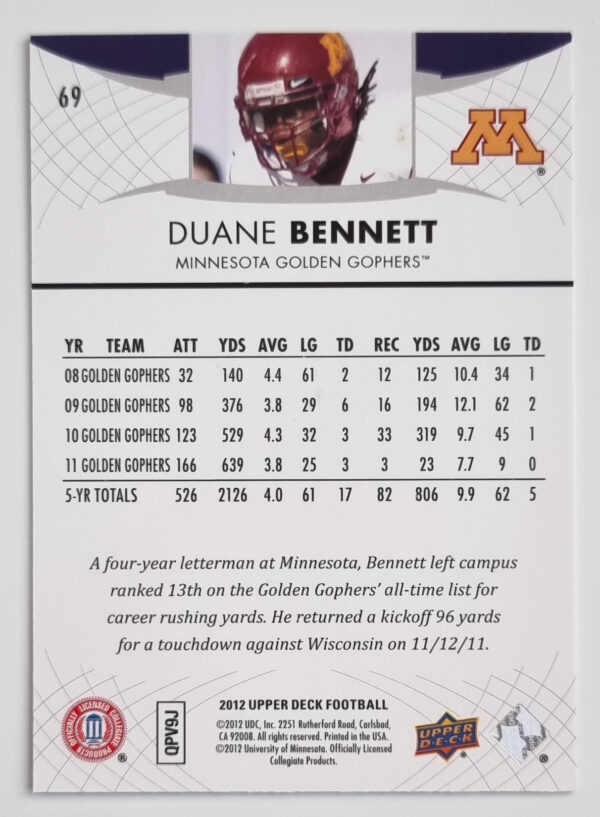 2012 Upper Deck #69 Duane Bennett – Image 2