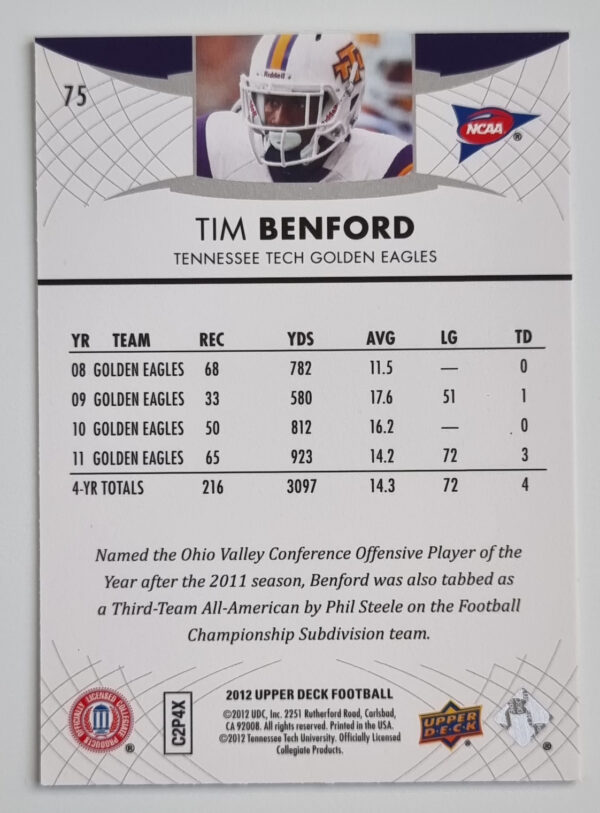 2012 Upper Deck #75 Tim Benford – Image 2