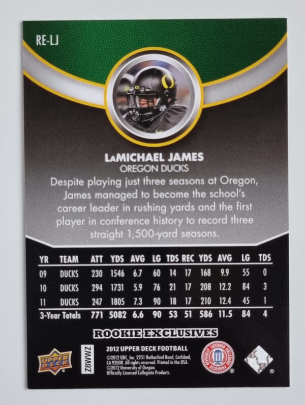 2012 Upper Deck Rookie Exclusives #RELJ LaMichael James – Image 2