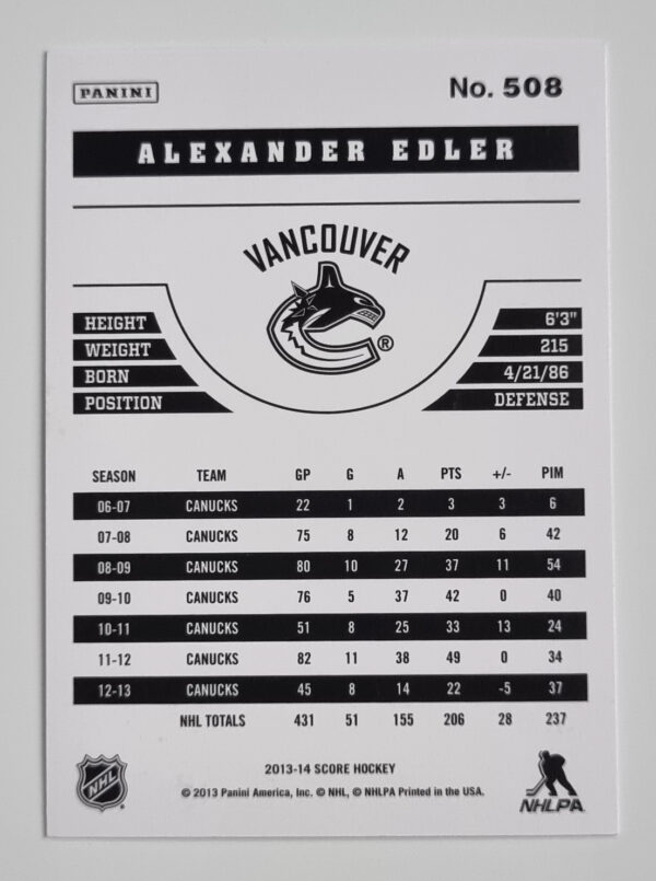 2013-14 Score #508 Alexander Edler – Image 2