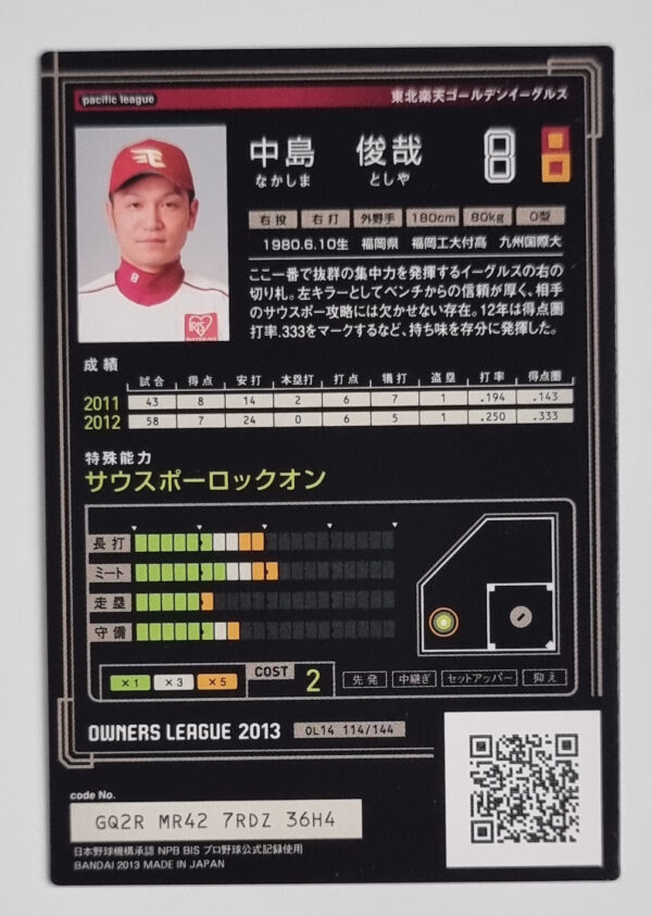 2013 Bandai Owners League 02 #114 Toshiya Nakashima – Image 2