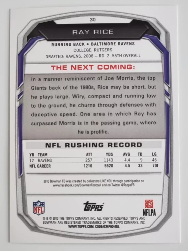 2013 Bowman #30 Ray Rice – Image 2