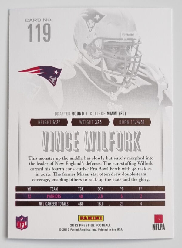 2013 Prestige #119 Vince Wilfork – Image 2