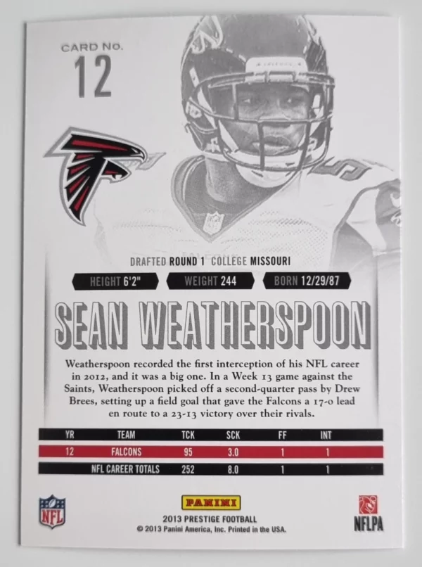 2013 Prestige #12 Sean Weatherspoon – Image 2