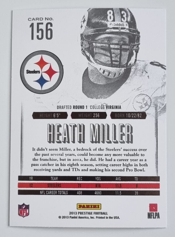 2013 Prestige #156 Heath Miller – Image 2