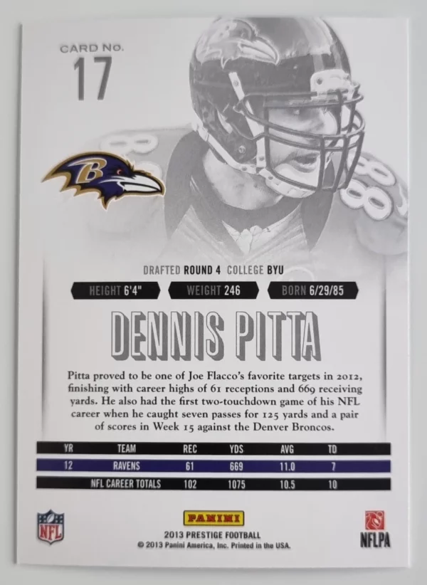2013 Prestige #17 Dennis Pitta – Image 2