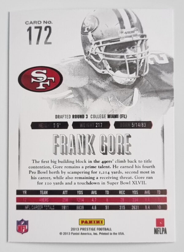2013 Prestige #172 Frank Gore – Image 2